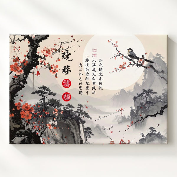 Plum Blossom & Birds Canvas – Traditional Chinese Ink Wash Wall Art - Gifitto