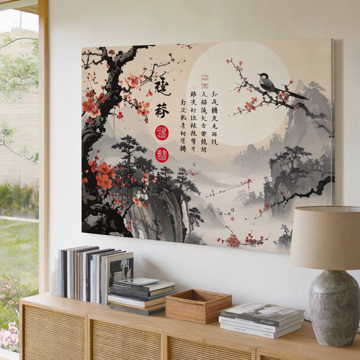 Plum Blossom & Birds Canvas – Traditional Chinese Ink Wash Wall Art - Gifitto