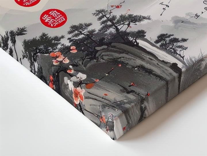 Plum Blossom & Birds Canvas – Traditional Chinese Ink Wash Wall Art - Gifitto