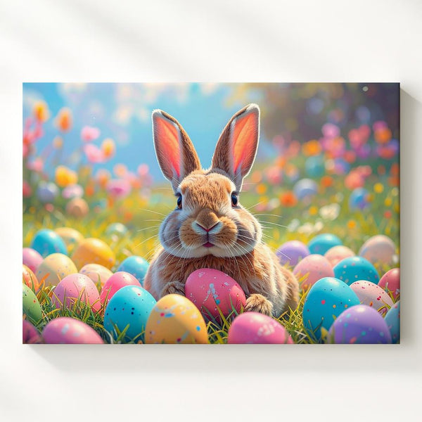 Easter Bunny & Colorful Eggs Canvas – Playful Spring Wall Art - Gifitto