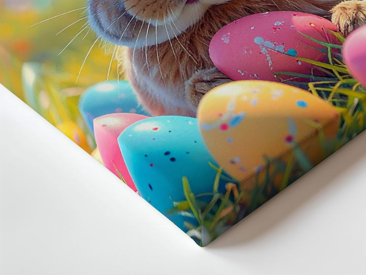 Easter Bunny & Colorful Eggs Canvas – Playful Spring Wall Art - Gifitto