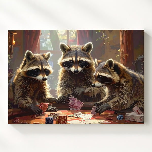 Raccoon Poker Night Canvas – Whimsical Animal Game Scene Wall Art - Gifitto