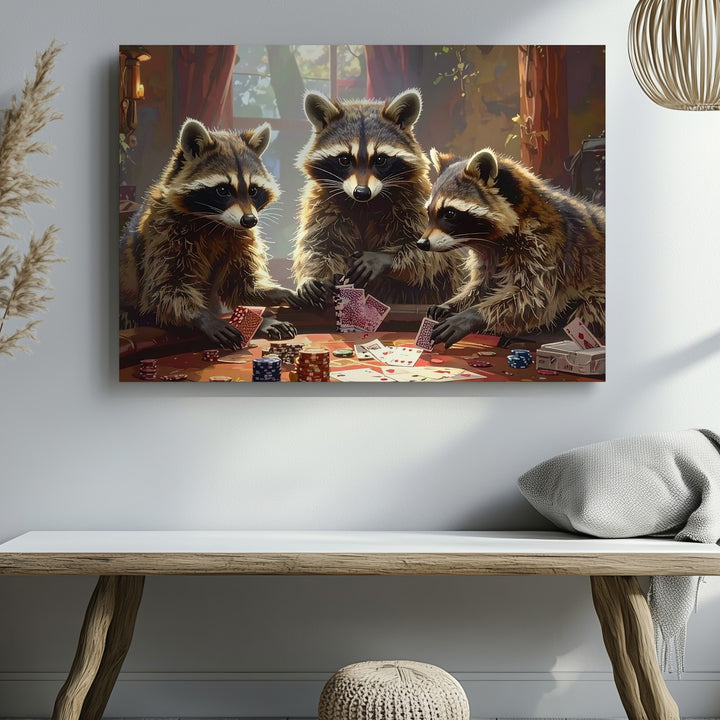Raccoon Poker Night Canvas – Whimsical Animal Game Scene Wall Art - Gifitto