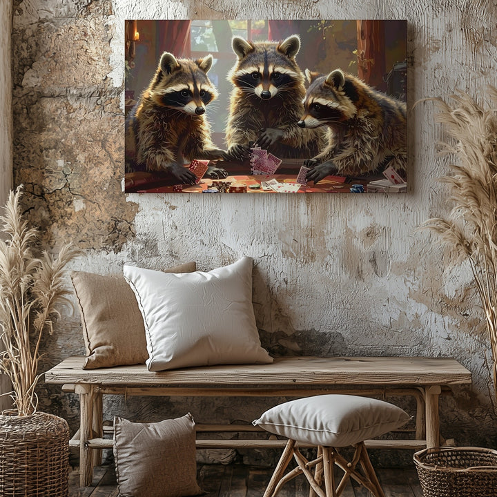 Raccoon Poker Night Canvas – Whimsical Animal Game Scene Wall Art - Gifitto