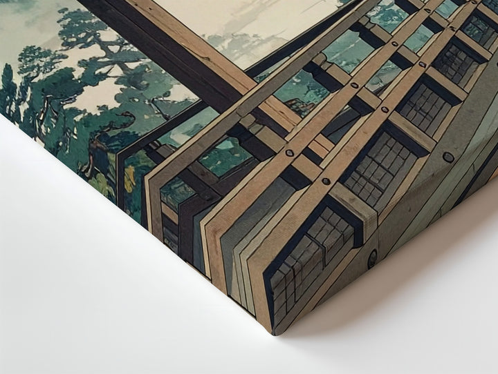 Temple View & Misty Pines Canvas – Japanese Woodblock-Style Mount Fuji Art - Gifitto