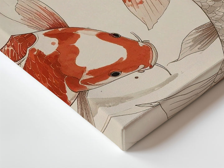 Red Koi Circle Canvas – Minimalist Yin-Yang Ink Harmony Art - Gifitto