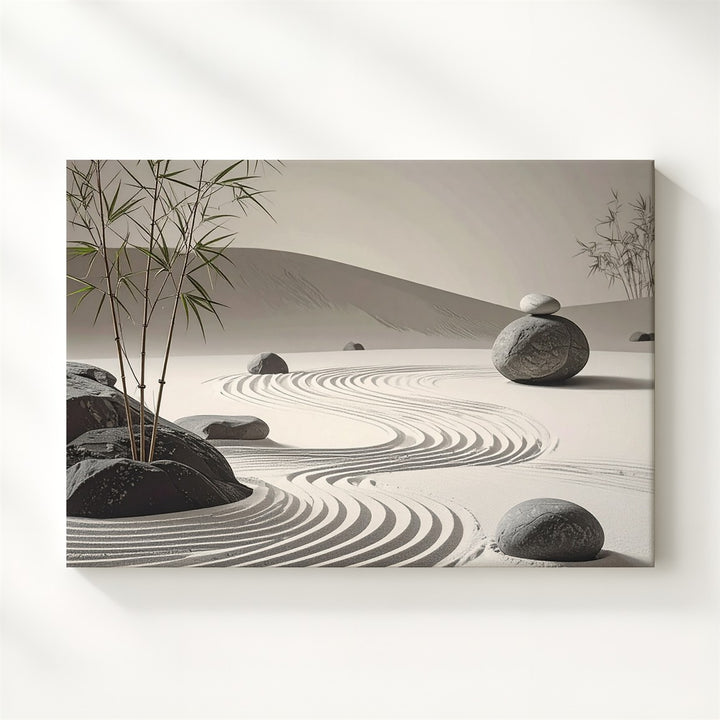 Zen Sand Garden Canvas – Photorealistic Wabi-Sabi Calm & Balance Art - Gifitto