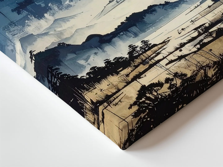 Midnight Moon & Misty Mountains Canvas – Minimalist Indigo Landscape Art - Gifitto