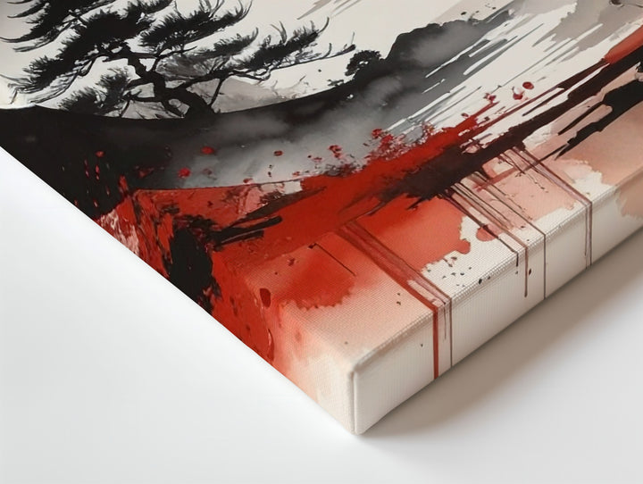 Windswept Pines Enso Canvas – Japanese Ink & Zen Forest Landscape Art - Gifitto