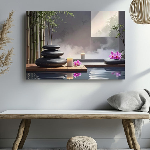 Zen Spa Serenity Canvas – Stones, Candle & Orchid Wellness Wall Art - Gifitto