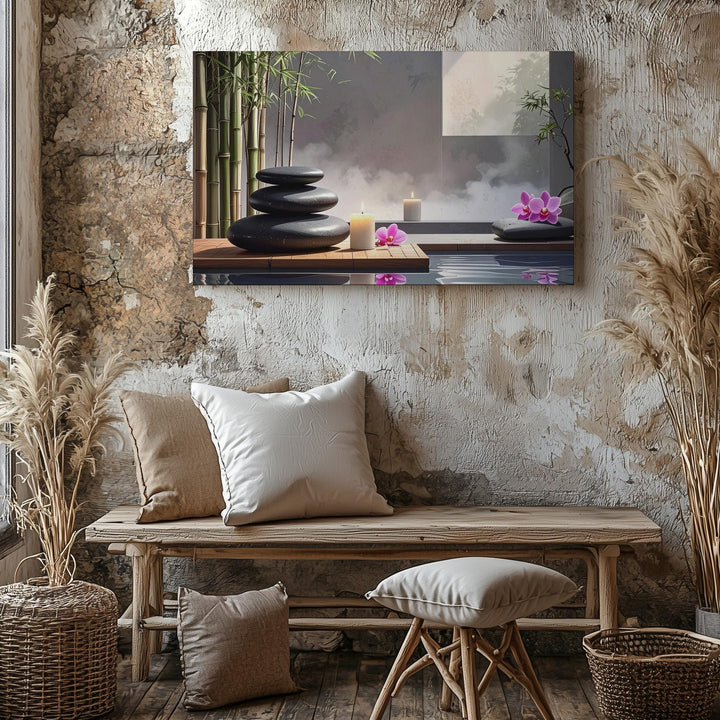 Zen Spa Serenity Canvas – Stones, Candle & Orchid Wellness Wall Art - Gifitto