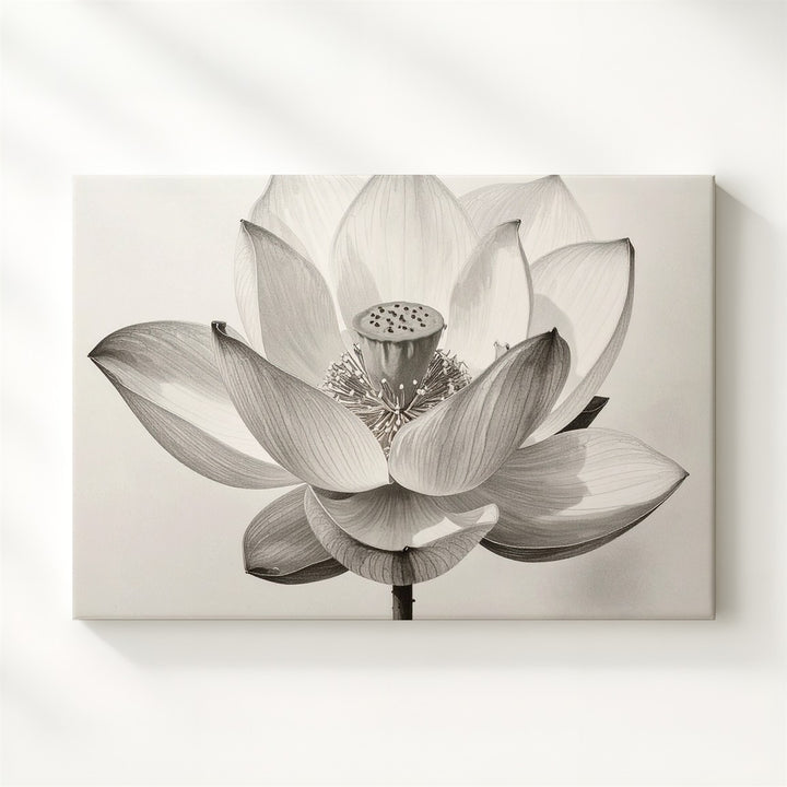 Monochrome Lotus Bloom Canvas – Minimalist Botanical Elegance Wall Art - Gifitto