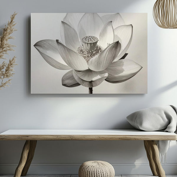 Monochrome Lotus Bloom Canvas – Minimalist Botanical Elegance Wall Art - Gifitto