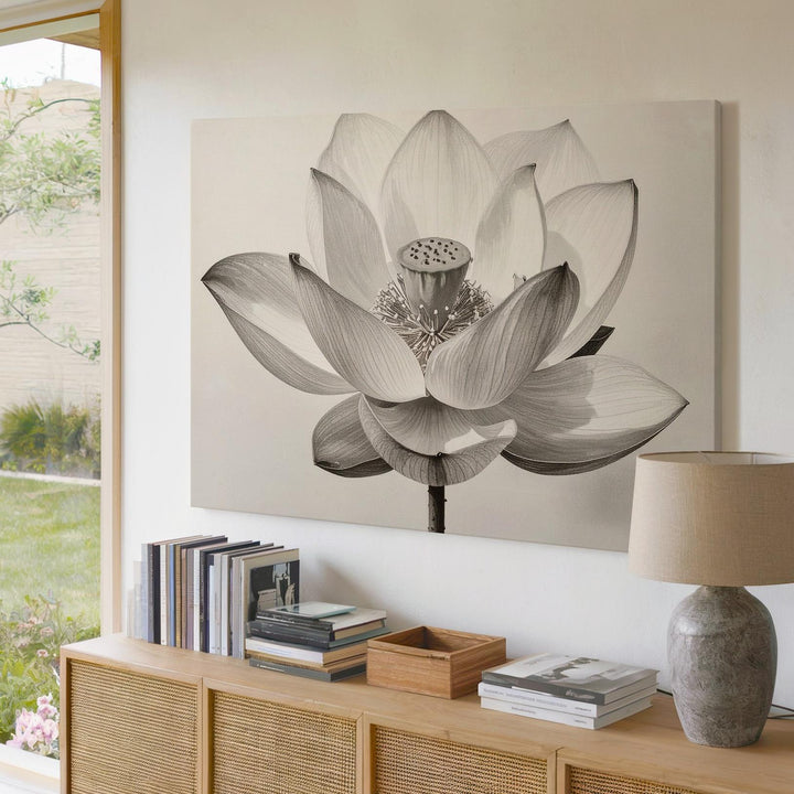 Monochrome Lotus Bloom Canvas – Minimalist Botanical Elegance Wall Art - Gifitto