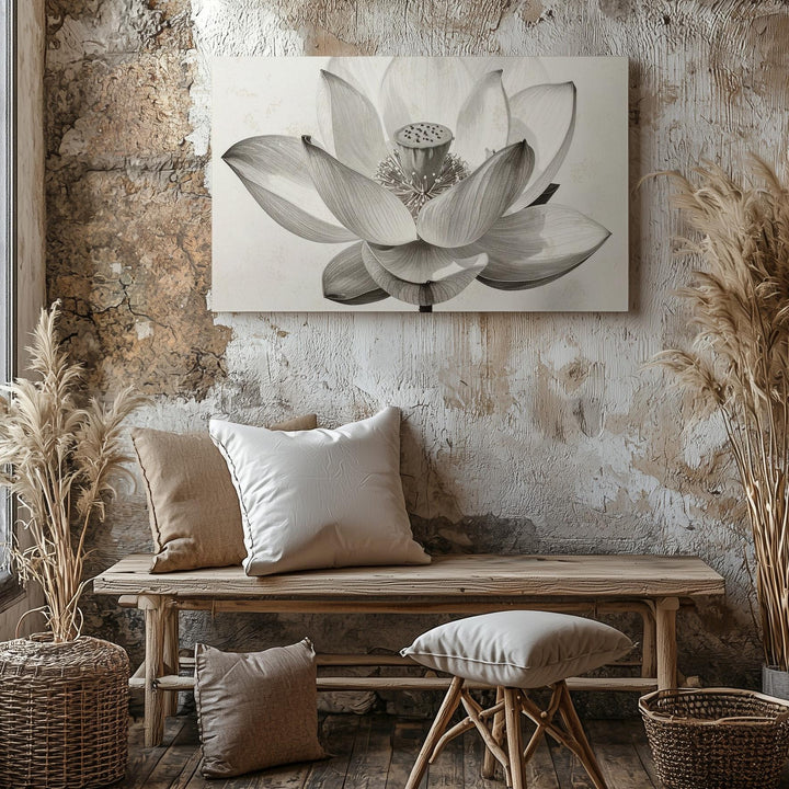 Monochrome Lotus Bloom Canvas – Minimalist Botanical Elegance Wall Art - Gifitto