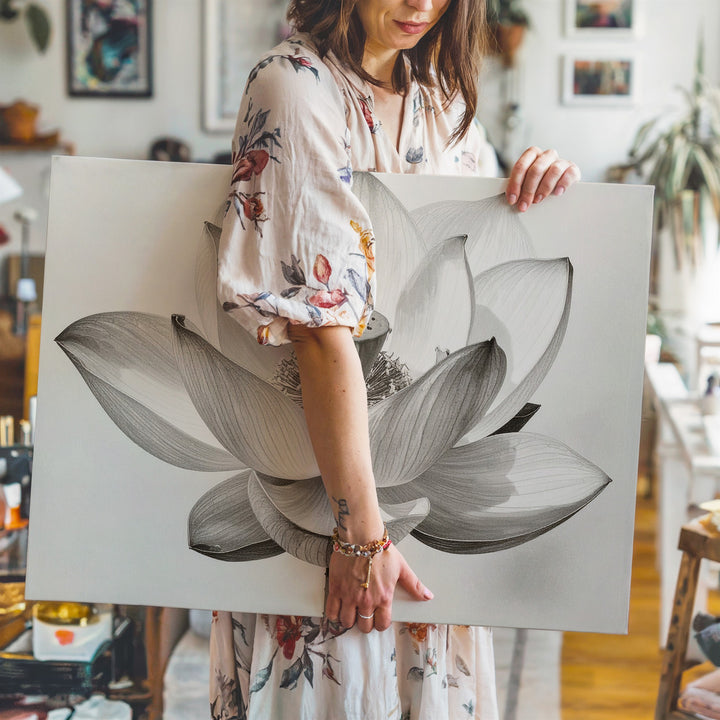 Monochrome Lotus Bloom Canvas – Minimalist Botanical Elegance Wall Art - Gifitto