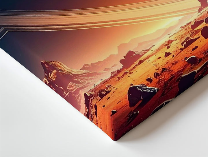 Ringed Gas Giant Canvas – Sci-Fi Alien Planet View from Mountain Dome - Gifitto