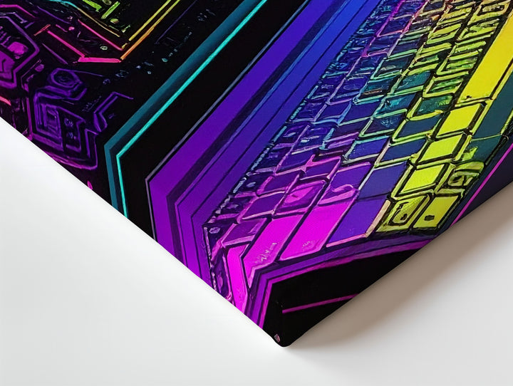 Neon Tech Laptop Canvas – Futuristic Cyberpunk Digital Art Print - Gifitto