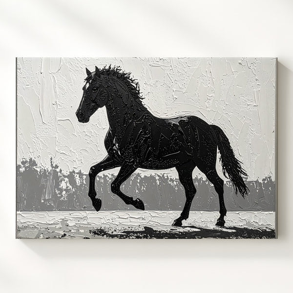 Textured Silhouette Horse Canvas – Minimalist Black on White Wall Art - Gifitto