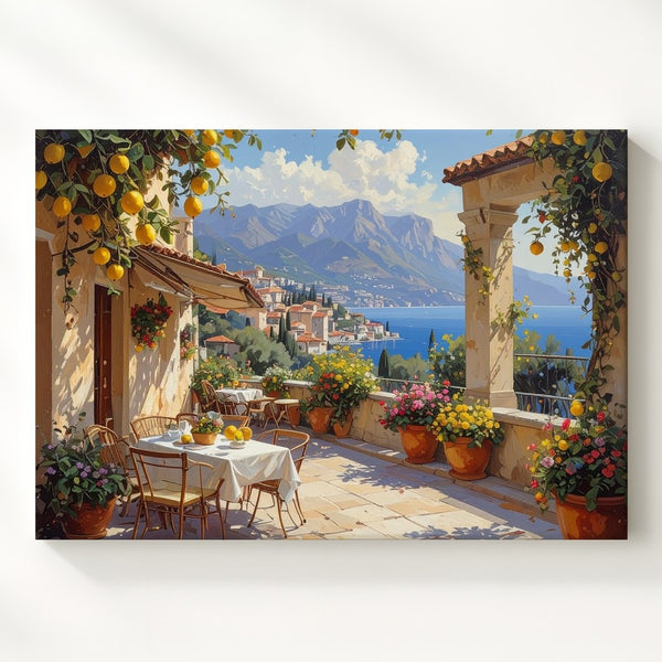 Mediterranean Terrace View Canvas – Lemon Trees & Mountain Village Wall Art - Gifitto