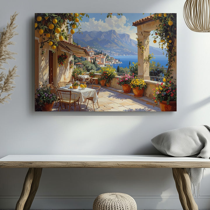 Mediterranean Terrace View Canvas – Lemon Trees & Mountain Village Wall Art - Gifitto