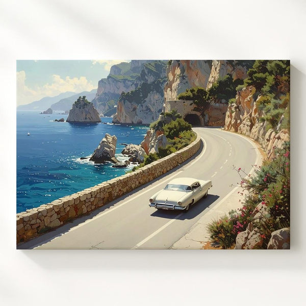 Coastal Drive Convertible Canvas – Photorealistic Mediterranean Roadside Adventure - Gifitto