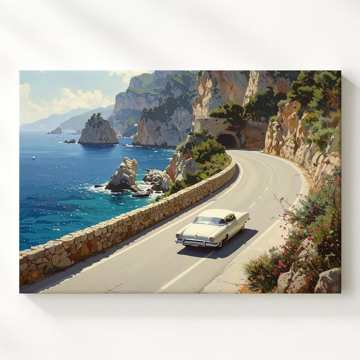 Coastal Drive Convertible Canvas – Photorealistic Mediterranean Roadside Adventure - Gifitto