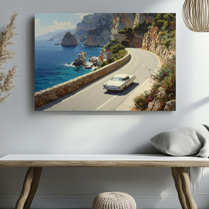 Coastal Drive Convertible Canvas – Photorealistic Mediterranean Roadside Adventure - Gifitto