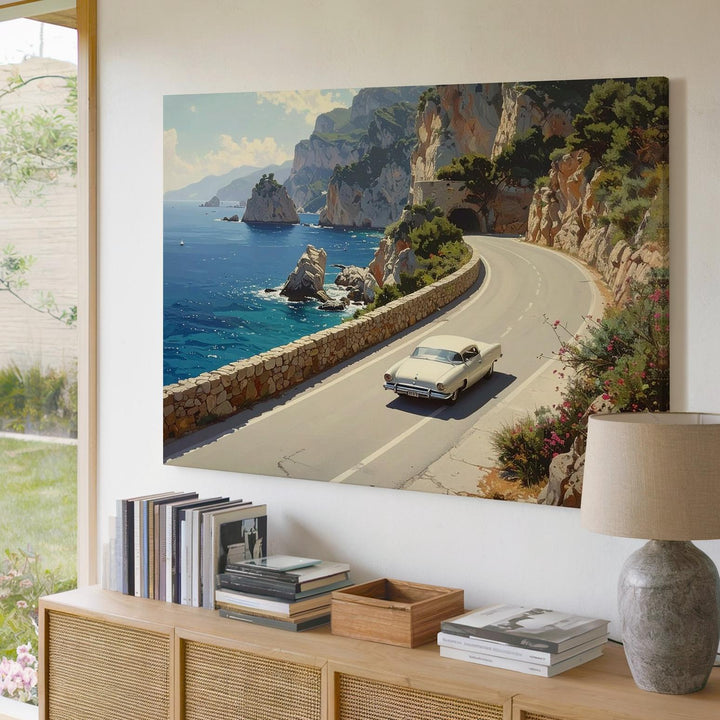 Coastal Drive Convertible Canvas – Photorealistic Mediterranean Roadside Adventure - Gifitto