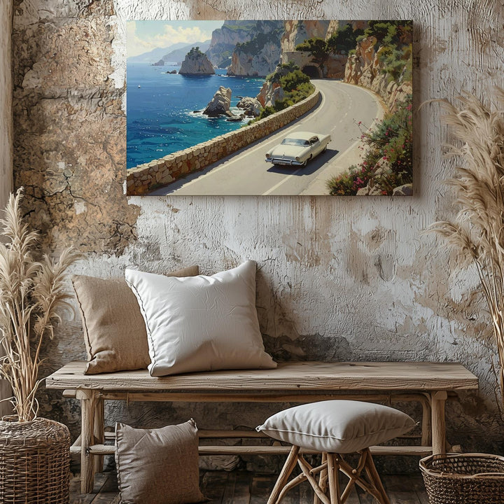 Coastal Drive Convertible Canvas – Photorealistic Mediterranean Roadside Adventure - Gifitto