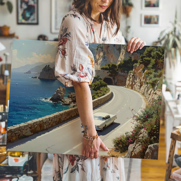 Coastal Drive Convertible Canvas – Photorealistic Mediterranean Roadside Adventure - Gifitto