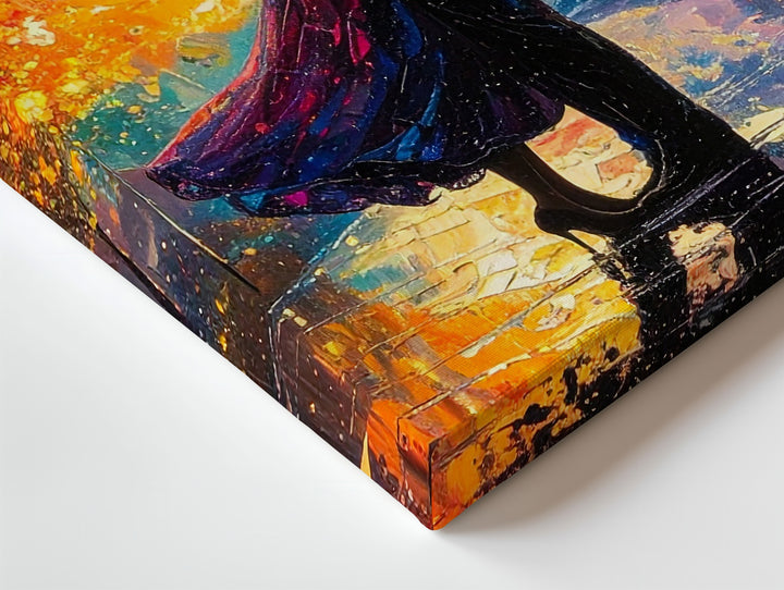 Dreamy Rain Embrace Canvas – Romantic Couple in Neon Lights - Gifitto