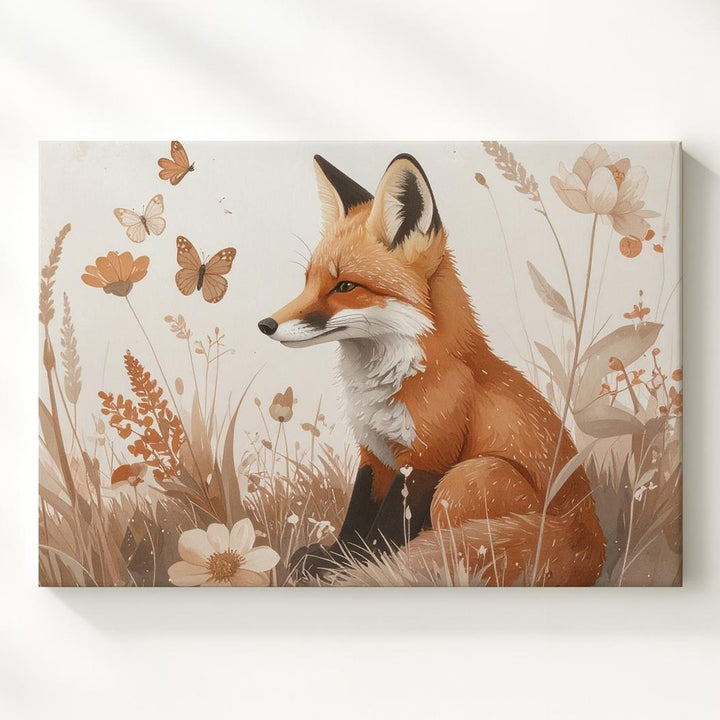 Graceful Red Fox with Wildflowers Canvas – Woodland Nursery Wall Art - Gifitto