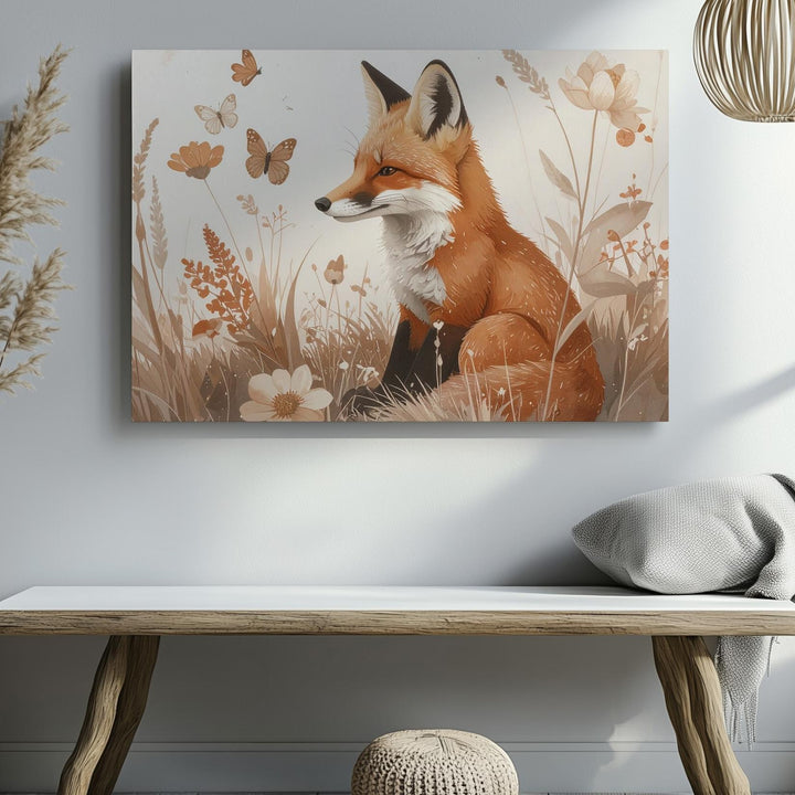Graceful Red Fox with Wildflowers Canvas – Woodland Nursery Wall Art - Gifitto