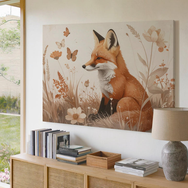 Graceful Red Fox with Wildflowers Canvas – Woodland Nursery Wall Art - Gifitto