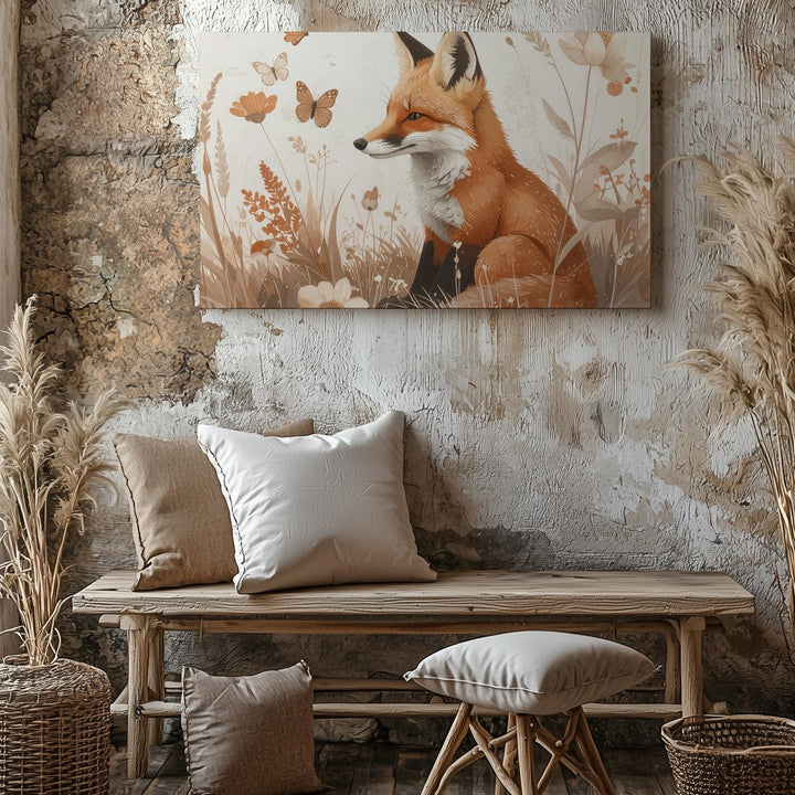 Graceful Red Fox with Wildflowers Canvas – Woodland Nursery Wall Art - Gifitto