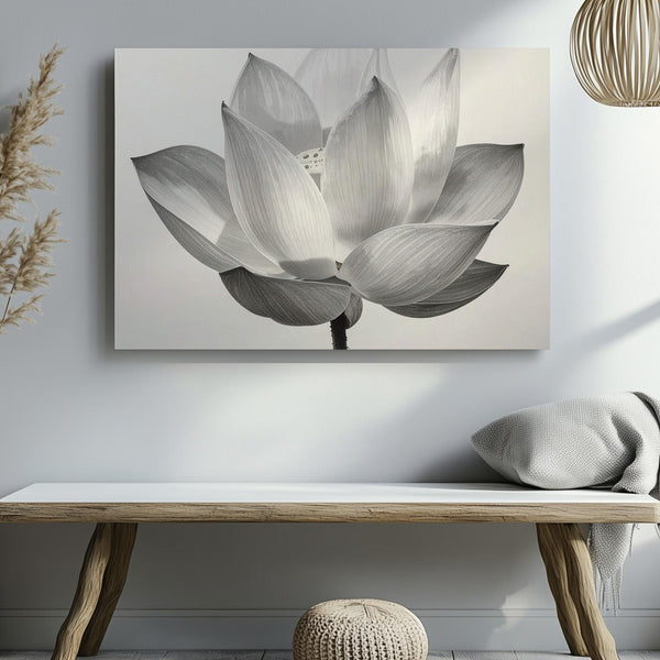 Partial Bloom Lotus Canvas – Black & White Minimalist Floral Elegance - Gifitto