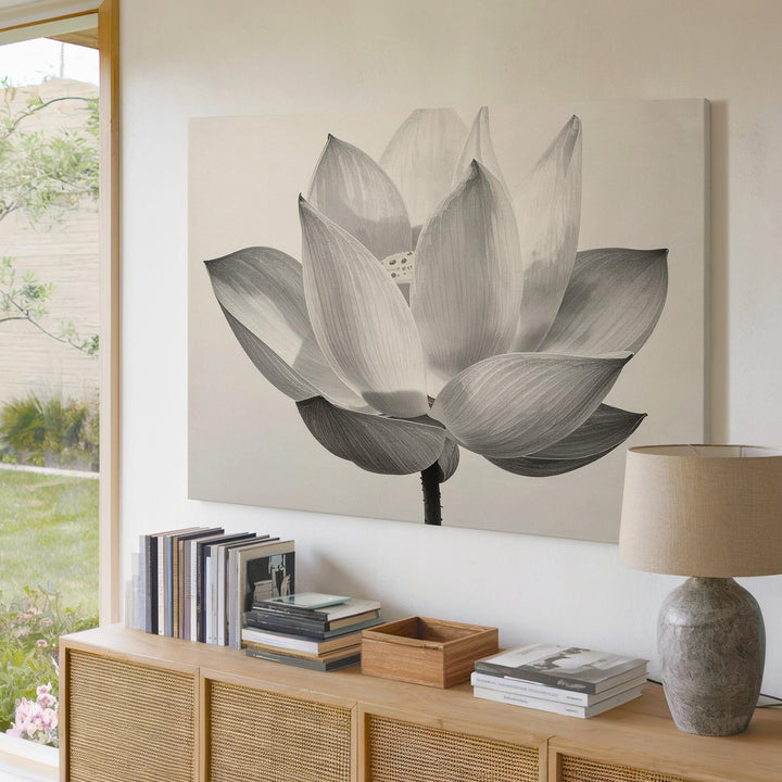 Partial Bloom Lotus Canvas – Black & White Minimalist Floral Elegance - Gifitto