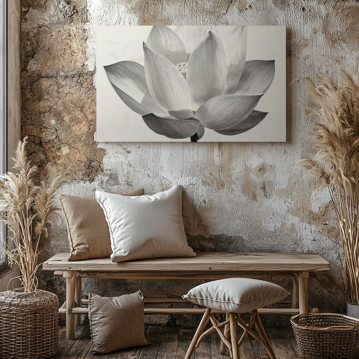 Partial Bloom Lotus Canvas – Black & White Minimalist Floral Elegance - Gifitto