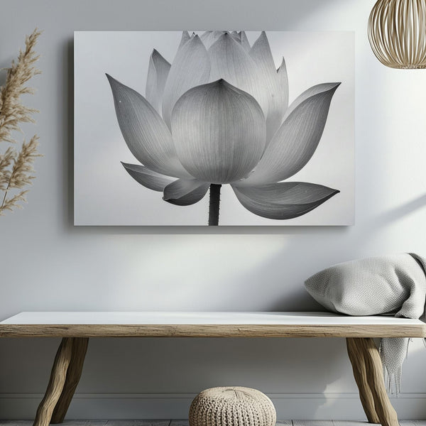 Early Bloom Lotus Canvas – Grayscale Minimalist Botanical Strength Art - Gifitto