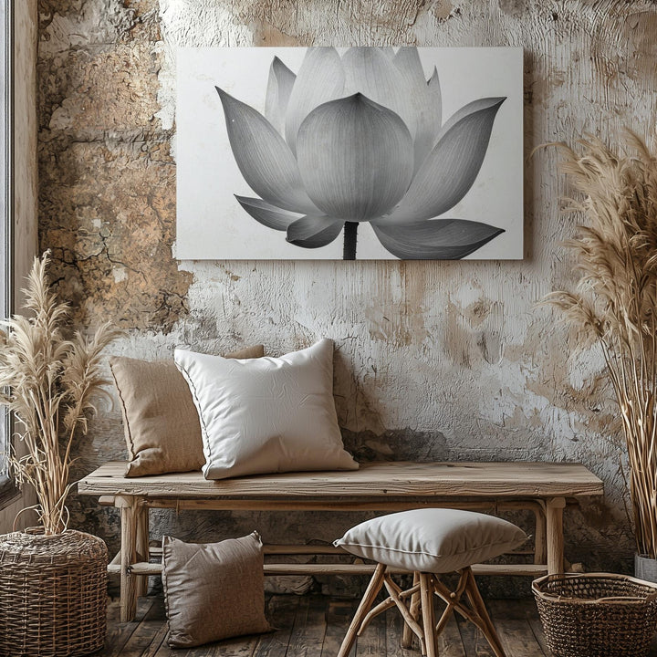 Early Bloom Lotus Canvas – Grayscale Minimalist Botanical Strength Art - Gifitto