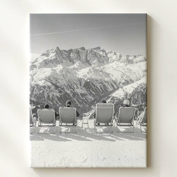 Alpine Serenity Canvas – Black-and-White Ski Resort Landscape with Snowy Mountain Peaks - Gifitto