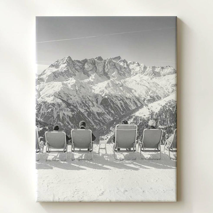 Alpine Serenity Canvas – Black-and-White Ski Resort Landscape with Snowy Mountain Peaks - Gifitto