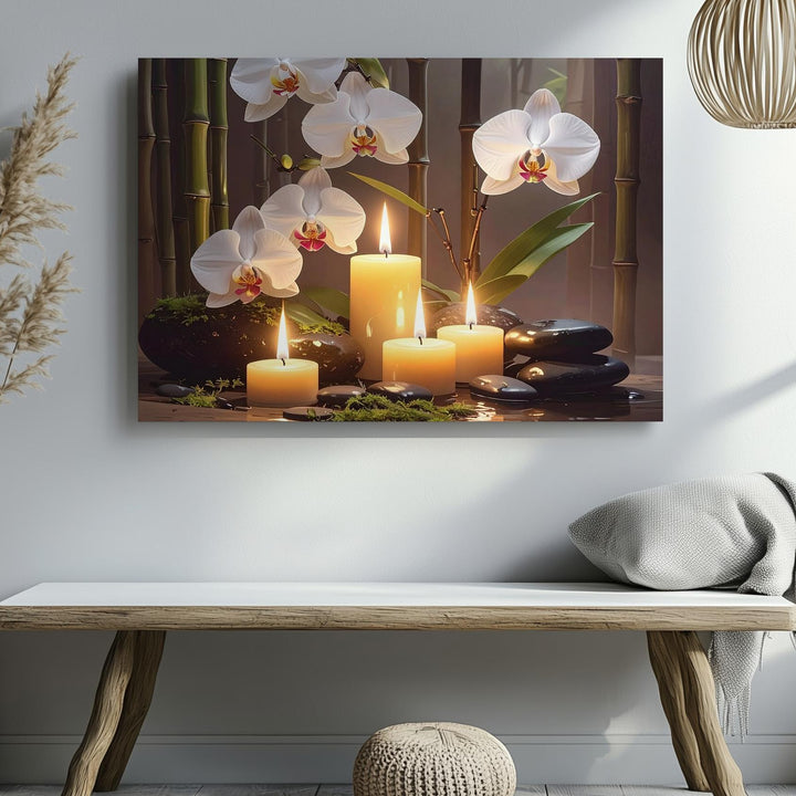 Zen Candle & Orchid Spa Canvas – Warm Wellness Stones & Bamboo Art - Gifitto