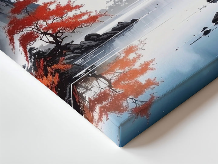 Misty Autumn Lake Canvas – Serene Mountain Reflection Landscape Art - Gifitto