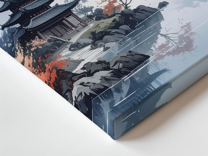 Temple Island in Autumn Canvas – Tranquil Eastern Mountain & Lake Art - Gifitto