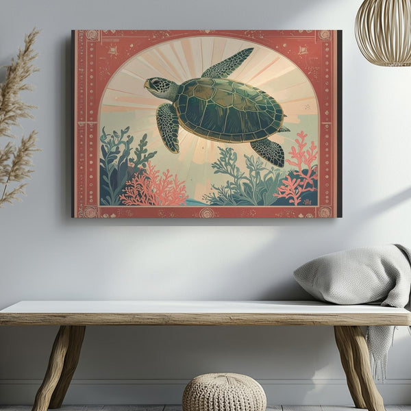 Celestial Sea Turtle Canvas – Vintage Ocean Harmony Wall Art - Gifitto