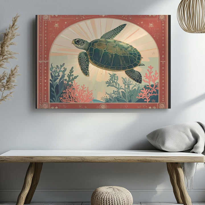 Celestial Sea Turtle Canvas – Vintage Ocean Harmony Wall Art - Gifitto