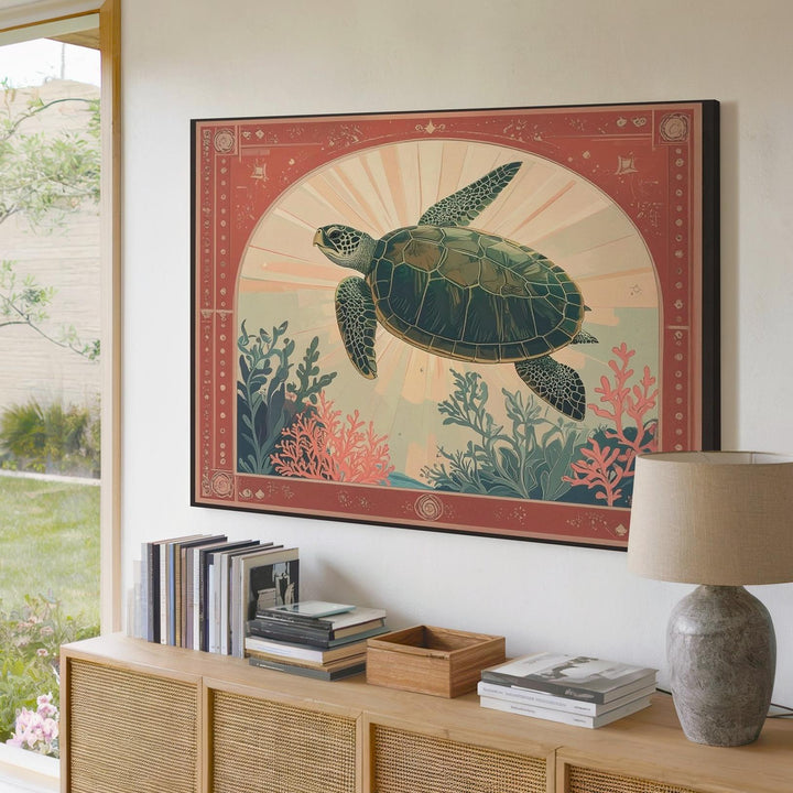 Celestial Sea Turtle Canvas – Vintage Ocean Harmony Wall Art - Gifitto