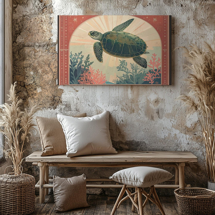 Celestial Sea Turtle Canvas – Vintage Ocean Harmony Wall Art - Gifitto
